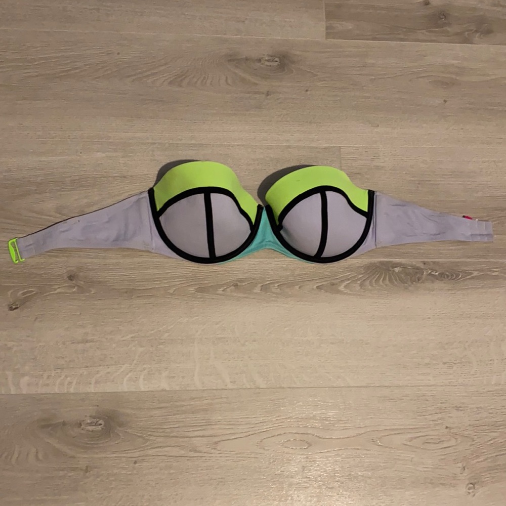Victoria's Secret Neon Yellow & Gray Padded Bikini Top